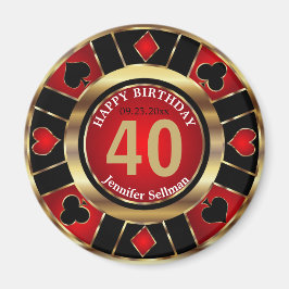 Casino Chip Las Vegas Birthday - Red en Gold Magneet