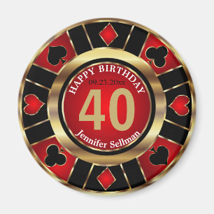 Casino Chip Las Vegas Birthday - Red en Gold Magneet