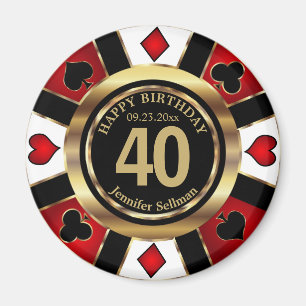 Casino Chip Las Vegas Birthday - Red Magnet