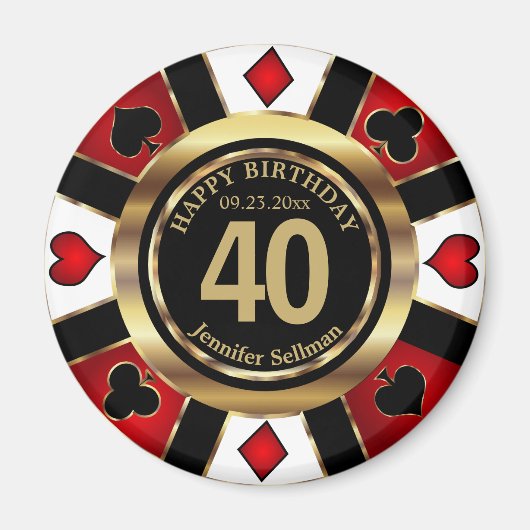 Casino Chip Las Vegas Birthday - Red Magnet (Voorkant)
