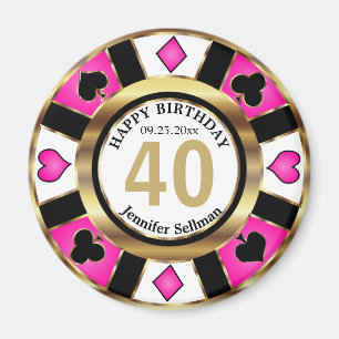 Casino Chip Las Vegas Birthday - Roze Magneet