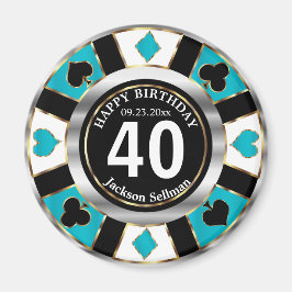 Casino Chip Las Vegas Birthday - Turquoise Blue Magneet
