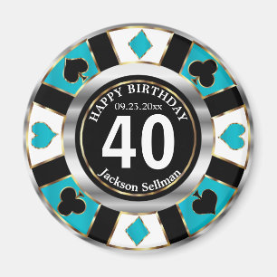 Casino Chip Las Vegas Birthday - Turquoise Blue Magneet