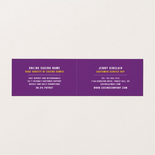 Casino Chips, Casino Manager gedetailleerd Visitekaartje (Binnenkant ongevouwen)