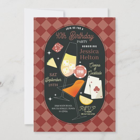 Casino Cocktails Las Vegas Verjaardag Dobbelsteen  Kaart (Voorkant)