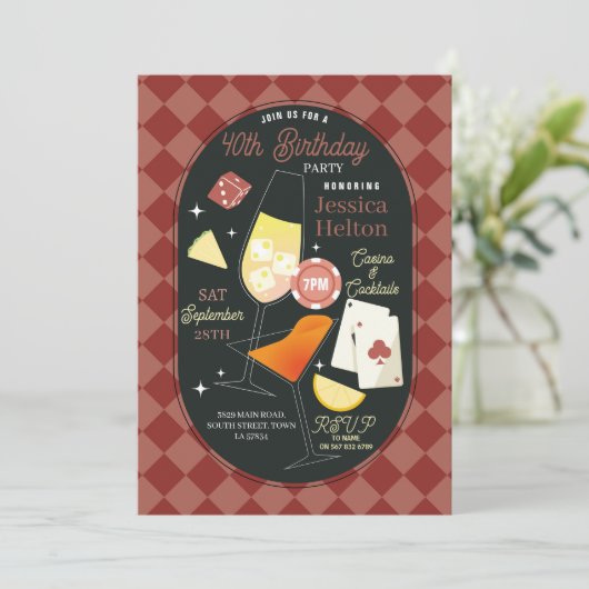 Casino Cocktails Las Vegas Verjaardag Dobbelsteen  Kaart (Staand voorkant)