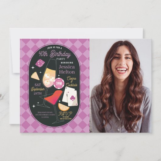 Casino Cocktails Las Vegas Verjaardag Foto Roze Kaart (Voorkant)