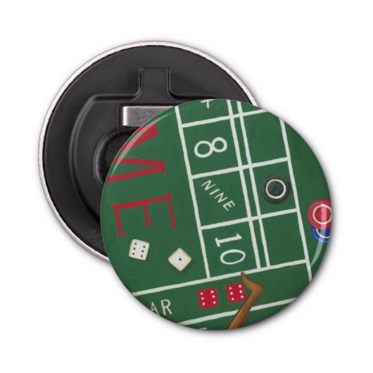 Casino Craps Table met Chips en Dice Button Flesopener (Voorkant)