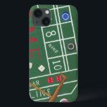 Casino Craps Table met Chips en Dice iPhone 13 Hoesje<br><div class="desc">Zorg dat Lady Luck aan je kant staat met dit schilderij van een raptafel van Chariklia Zarris. De dobbelsteen is gegooid en wordt verzameld,  samen met eventuele verloren weddenschappen. Zet deze actie vandaag nog op je muur!</div>