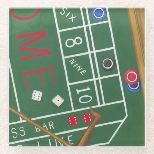 Casino Craps Table met Chips en Dice Glazen Onderzetter (Voorkant)