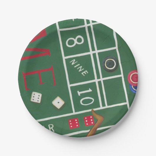 Casino Craps Table met Chips en Dice Papieren Bordje (Voorkant)