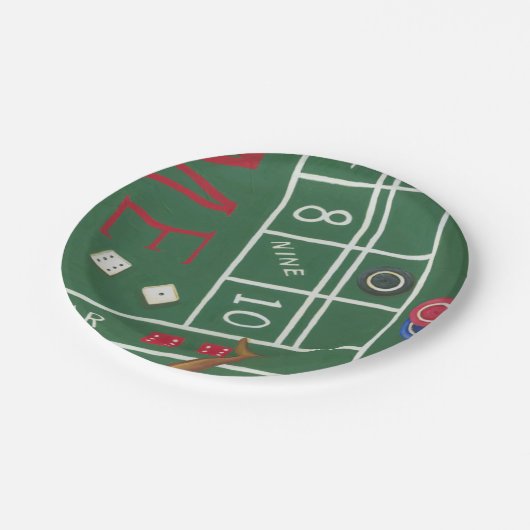Casino Craps Table met Chips en Dice Papieren Bordje (Gekanteld)