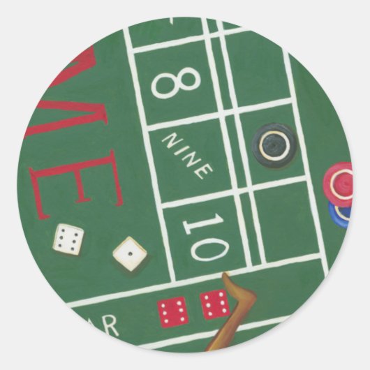Casino Craps Table met Chips en Dice Ronde Sticker (Voorkant)