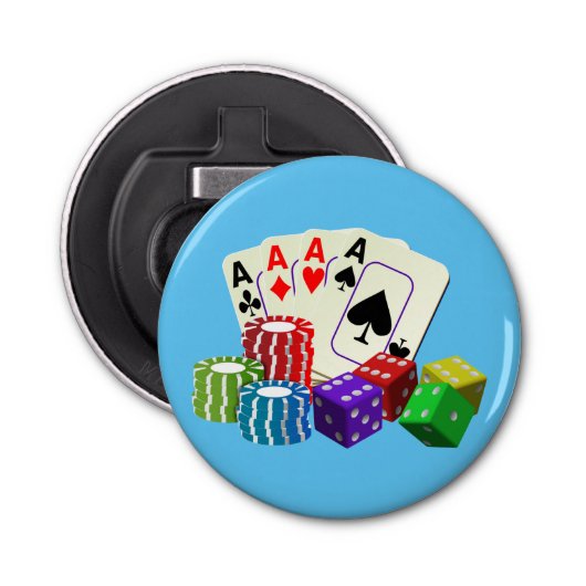 Casino Dice Poker chips Kaarten Button Flesopener (Voorkant)