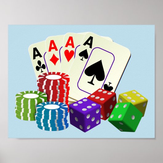 Casino Dice, pokerchips, Kaarten spelen Poster (Voorkant)