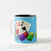 Casino Dice, pokerchips, Kaarten spelen Tweekleurige Koffiemok (Voorkant links)