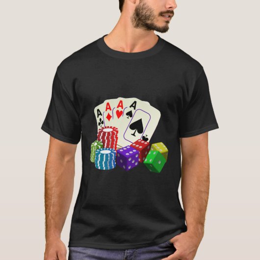 Casino Dice, pokerchips, speelkaarten  T-shirt (Voorkant)