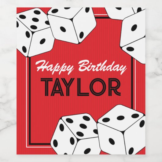 Casino dobbelstenen verjaardag wijnfles etiketten (Enkel label)