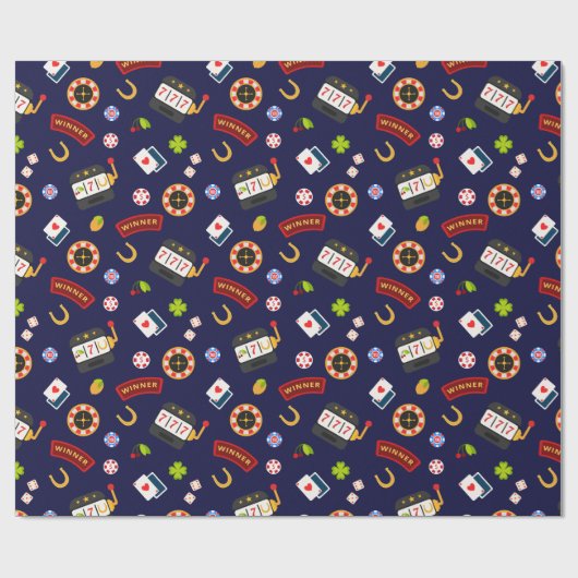 Casino Feest | Blauw Cadeaupapier (Vlak)