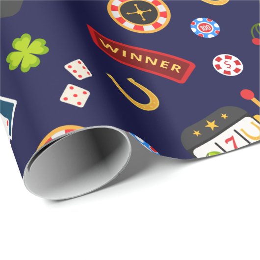 Casino Feest | Blauw Cadeaupapier (Rol Hoek)