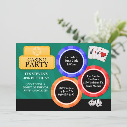 Casino Feest Uitnodiging (Staand voorkant)