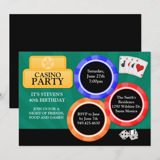 Casino Feest Uitnodiging (Voorkant / Achterkant)