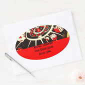 Casino Gambler adreslabel in Lucky Red Ovale Sticker (Envelop)