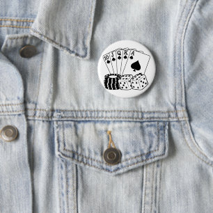 Casino Gambling Cards Dice Poker Chips Art Ronde Button 5,7 Cm