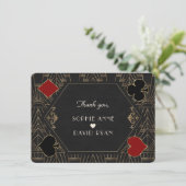 Casino Gold Black Art Deco Gatsby 20s Wedding Bedankkaart (Staand voorkant)