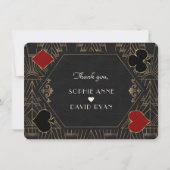 Casino Gold Black Art Deco Gatsby 20s Wedding Bedankkaart (Voorkant)