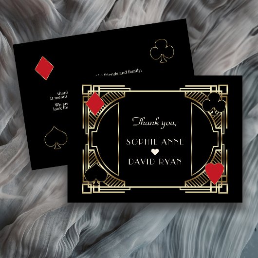 Casino Gold Black Art Deco Roaring 20s Wedding Bedankkaart