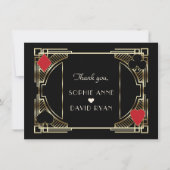 Casino Gold Black Art Deco Roaring 20s Wedding Bedankkaart (Voorkant)