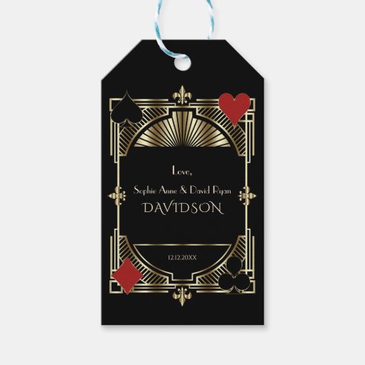 Casino Gold Black Art Deco Roaring 20s Wedding Cadeaulabel (Voorkant)
