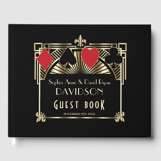 Casino Gold Black Art Deco Roaring 20s Wedding Gastenboek (Voorkant)