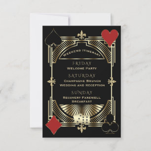 Casino Gold Black Art Deco Roaring 20s Wedding RSVP Kaartje
