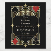 Casino Gold Black Art Deco Roaring 20s Wedding Wijn Etiket (Enkel label)