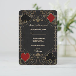 Casino Gold Black Gatsby 1920s Gambling Wedding RSVP Kaartje