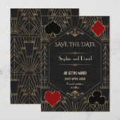 Casino Gold Black Gatsby Wedding Save The Date Kaart (Voorkant / Achterkant)