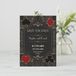 Casino Gold Black Gatsby Wedding Save The Date Kaart