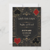 Casino Gold Black Gatsby Wedding Save The Date Kaart (Voorkant)
