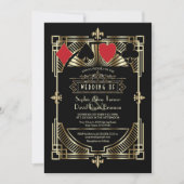 Casino Goud Zwart Art Deco Bruiloft Roaring Twenti Kaart (Voorkant)