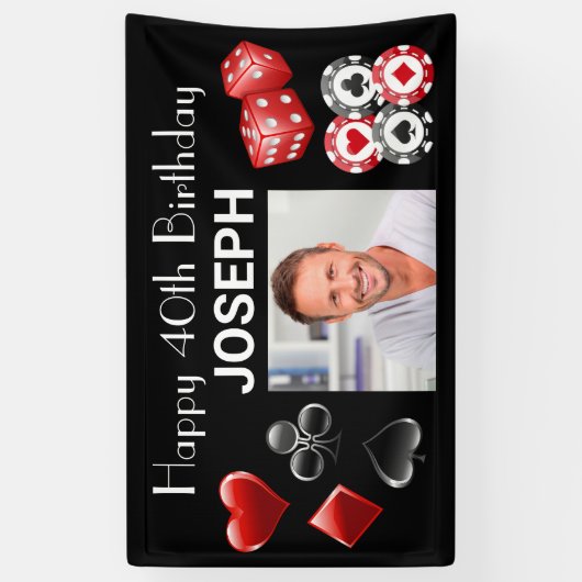 Casino Happy Birthday Elke leeftijd Spandoek (Verticaal)