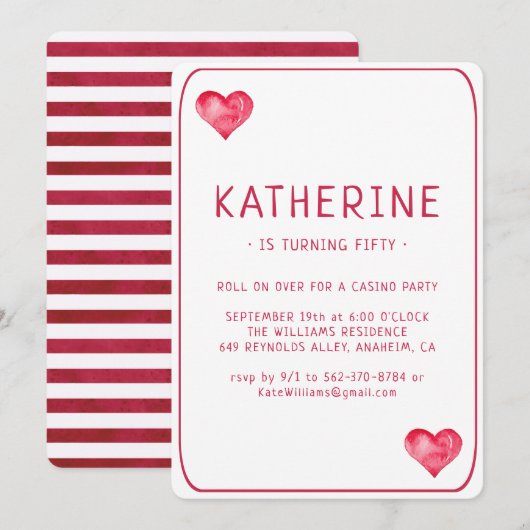 Casino Hearts spelen Kaart verjaardagsuitnodiging (Voorkant / Achterkant)