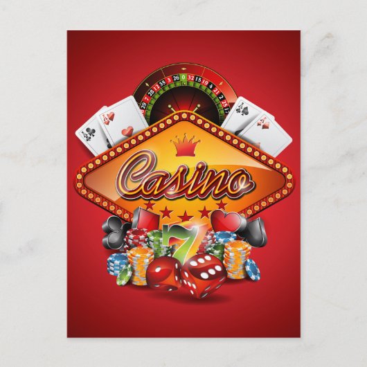 Casino-illustratie met gokelementen briefkaart (Voorkant)