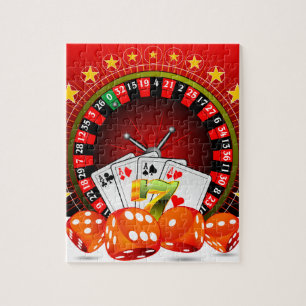 Casino-illustratie met roulette wielen en dices legpuzzel