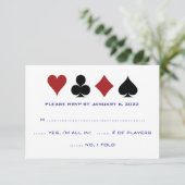 Casino Kaart Suits Navy Blauw Wit Bruiloft RSVP (Staand voorkant)