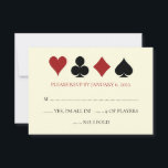 Casino Kaart Suits Zwart Off White Wedding RSVP<br><div class="desc">Verras je gasten door ze deze fantastische zwarte,  ivoren witte en rode poker speelkaartpakken RSVP-kaart te sturen,  samen met hun uitnodiging. Ze zullen reikhalzend uitzien naar de formele uitnodiging voor deze zeker leuke bruiloft!</div>