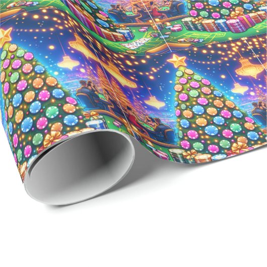 Casino Kaart Tafel en Poker Chip Kerstboom Cadeaupapier (Rol Hoek)