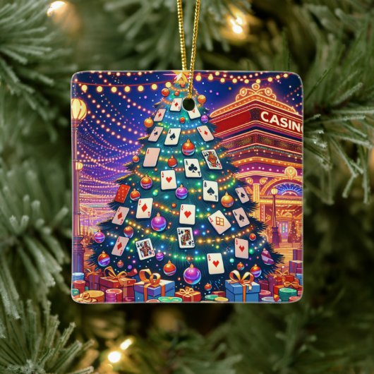 Casino Kaart Tafelchips Kerstboom met Kaarten Keramisch Ornament (Boom)