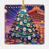 Casino Kaart Tafelchips Kerstboom met Kaarten Keramisch Ornament (Voorkant)